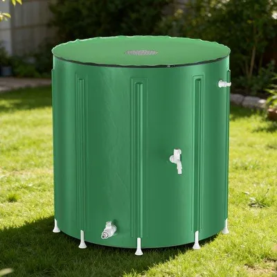 Produktbild von PVC-Regenwassertank 750L, grün, mit Schlauchanschluss – Große Regenwassersammlung für den Garten