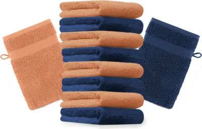 Produktbild von Betz 10 Stück Waschhandschuhe 16x21 cm PREMIUM 100% Baumwolle Farbe: dunkelblau und orange