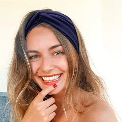 Produktbild von Damen-Haarband im Boho-Stil, gekreuztes elastisches Stirnband, Turban-Stil, sommerliches Knoten-Haarband für Sport und als Haaraccessoire