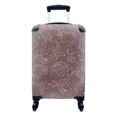 Produktbild von MuchoWow® Koffer Handgepäck Trolley Rollkoffer Kleine Reisekoffer mit 4 Rollen - Blumen - Linienkunst - Muster - Rosen - Cabin Size < 55x40x23 cm & 55x40x20 cm - Fotokoffer - Kabinenkoffer - Boardgepäck - Reise-Box - Reisekoffer - Reisegepäck - Koffer mit Bild - Trolley für Kinder