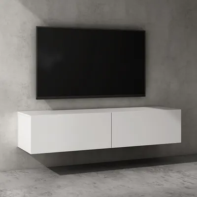 Image de doporro Meuble TV Bas 140x40,2x30cm Armoire TV Blanc Mat Table de Télévision Salon avec Portes Meuble TV Suspendu MBTV02
