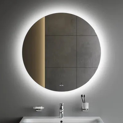 Productafbeelding van AM.PM LED spiegel, rond, diameter ongeveer 80 cm, met verlichting. Ronde badkamerspiegel met dimbare verlichting, 3 kleurtemperaturen, sensorbediening en anti-condensfunctie