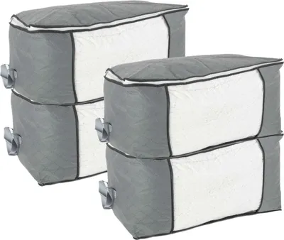 Image de Intirilife 4x sacs de rangement en gris - 90L - Organizer Box, pliable pour vêtements, coussins, couvertures, rangement dans l'armoire
