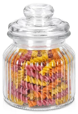 Image de Excellent Houseware | Bocal en verre 650 ml - Récipient en verre strié - avec couvercle et joint