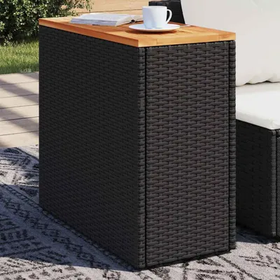Immagine prodotto di Tavolino da giardino con piano in legno nero 58x27,5x55cm in rattan