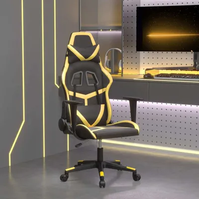 Produktbild von Design Gaming-Stuhl Schwarz und Golden Kunstleder, Bürostühle 2024 Neu