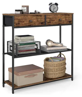 Produktbild von Schmaler Konsolentisch mit 2 Stoffschubladen – Braun/Schwarz – 24 x 76 x 80 cm