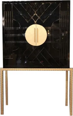 Produktbild von Casa Padrino Designer Barschrank Schwarz / Messingfarben 120 x 40 x H. 190 cm - Edler Weinschrank mit hochwertigen Keramikfliesen - Bar Möbel - Hotel Möbel - Luxus Qualität