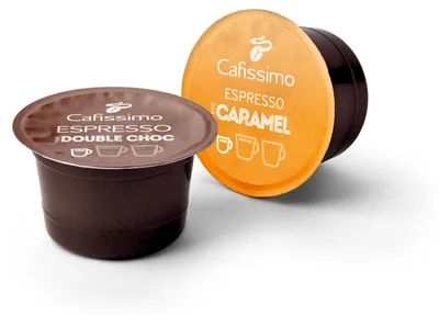 Produktbild von Tchibo Cafissimo Probierset Flavoured Edition Espresso Caramel & Espresso Double Chocolate, 40 Stück (4x 10 Kaffeekapseln), nachhaltig & fair gehandelt