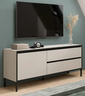 Produktbild von TV-Lowboard "Torello" in Kaschmir und Schwarz TV Unterteil mit Komforthöhe 150 x 62 cm