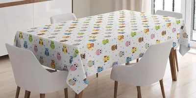 Zdjęcie produktu dla ABAKUHAUS Obrus z sówkami, rozgniewane i zabawne maskotki z kolorowymi kropkami, wzór Kindish Sweet Kids, 140 x 170 cm, wielokolorowy