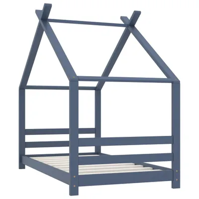 Produktbild von The Living Store Kinder-Bettgestell Grau Massivholz Kiefer 80x160 cm