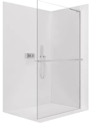 Imagen del producto de Mampara de ducha Walk-in Onyx L, lado derecho, con montante - vidrio transparente de 8 mm + estante/portarrollos - cromo - 120x200 cm