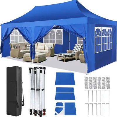 Imagen del producto de Tienda de campaña portátil para eventos - Tienda de campaña instantánea - Tienda para eventos - Tienda para exteriores - Tienda para fiestas - Azul claro - 3x6 metros
