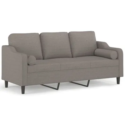 Immagine prodotto di divano a 3 posti con cuscini decorativi in tessuto Taupe 180 cm