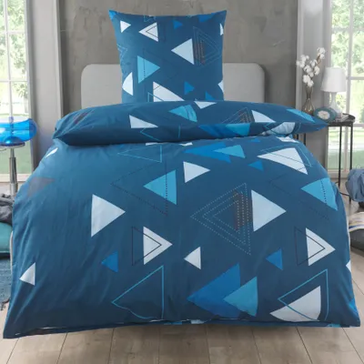 Produktbild von Malika Baumwoll-Renforcé-Bettwäsche 2-teilig, 155 × 220 + 80 × 80 cm, Blau