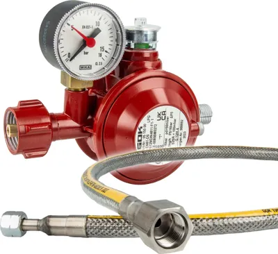 Produktbild von GOK Herd Anschluss-Set Pro mit Manometer, 50mbar, 1,5kg/h, KLF x IG Rp 1/2