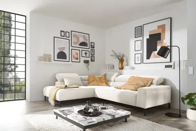 Produktbild von KAWOLA Sofa DELIA Ecksofa Feincord weiß Recamiere links