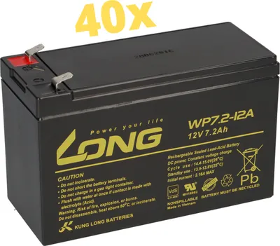 Image de 40 x batteries AGM de type Kung Long WP7,2-12A F2, 12V, 7,2Ah – compatibles avec le modèle XANTO S 10000