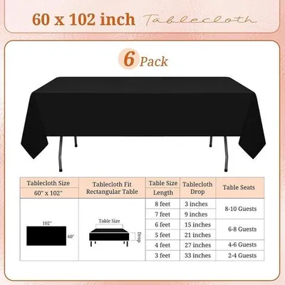 Produktbild von Famanu Tischdecke Schwarz für rechteckige Tische - 152 x 250 cm - Waschbar und fleckenbeständig