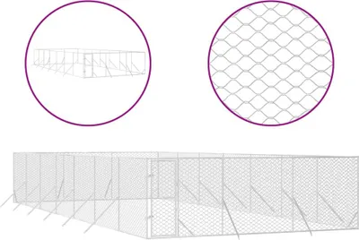 Image de vidaXL Enclos extérieur pour chiens Argenté 6x14x2 m Acier galvanisé