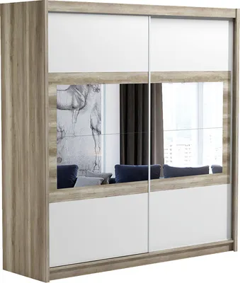 Produktbild von Schwebetürenschrank Salvador 203, 2 Türen Kleiderschrank mit 2 Spiegel, Moderne Garderobe, Schrank in Größe: 203 x 215 x 61 cm