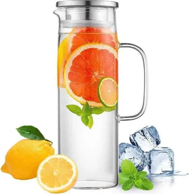 Produktbild von Glaskaraffe Borosilikatglas Edelstahl Deckel 1L Heißes Kaltes Wasser Saft