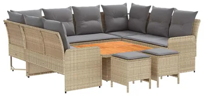 Immagine prodotto di Set di mobili vidaXL con cuscini, 8 pezzi, beige e grigio chiaro, in rattan PE