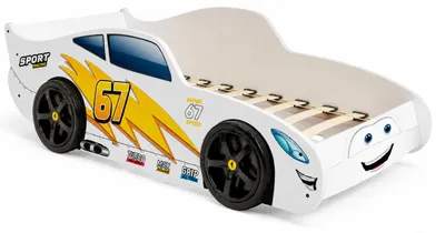 Immagine prodotto di Letto a forma di auto 140x70, bianco, con ruote 3D, senza materasso CARS