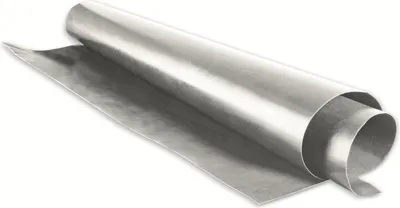 A roll of metallic material, possibly foil or sheeting, is shown partially unrolled against a white background.