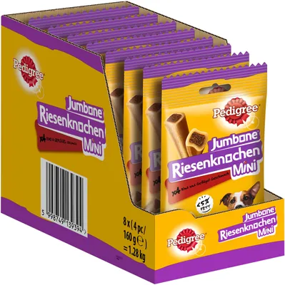 Produktbild von Pedigree Jumbone Riesenknochen Mini Rind & Geflügel Geschmack Hundesnack 8 x 4 Stück