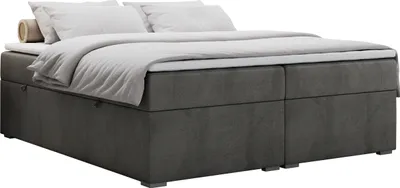 Produktbild von Boxspringbett ohne Kopfteil mit Bettkasten, niedriges Kopfteil, Polsterbett ohne Kopfteil - BESS - 180x200 - Dunkelgrau - H3