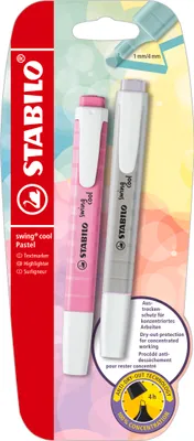 Produktbild von STABILO Textmarker - swing cool Pastel - 2er Pack - Seidengrau, frische Fuchsie