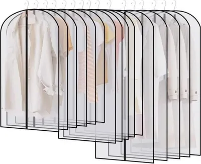 Produktbild von 15 Kleidersäcke, hängende, staubdichte Kleidersäcke, transparente Kleidersäcke mit Reißverschluss, für Anzüge und Mäntel