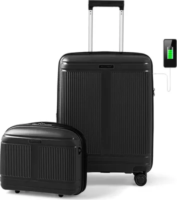 Produktbild von GOPLUS 2-tlg. Hartgepäck, 55 cm-35L Kofferset mit Kabinenkoffer 20" & Kosmetikkoffer 14", Kabinenkoffer mit 4 doppelten Schwenkrädern, TSA-Schloss
