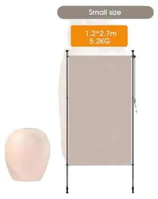 Imagen del producto de Toldo vertical, altura ajustable, material resistente a la intemperie, color caqui, dimensiones 1.2 x 2.7 metros