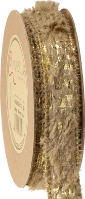 Produktbild von Dekoband Kunstfell Schmuckband Braun Gold 25mm 15m Geschenkband