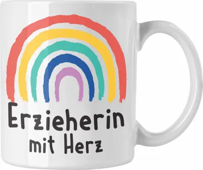 Produktbild von Trendation - Erzieherin Tasse Geschenk mit Herz Geschenke Abschiedsgeschenk mit Spruch Kaffeetasse Kindergärtnerin (Weiß)