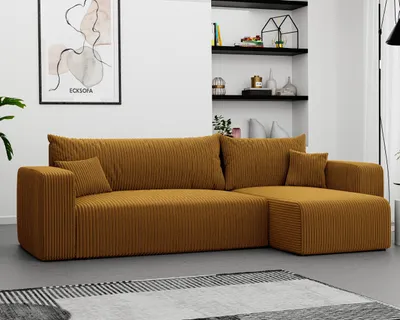 Produktbild von Idohome - PIANO L Ecksofa mit Schlaffunktion und Bettkasten 248x145 cm, Universal, L-Form - Farbe Senfgelb Poso 01