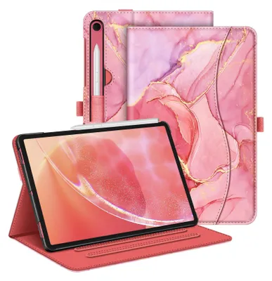 Produktbild von Fintie Hülle für Samsung Galaxy Tab S10 Lite/S10 FE/S9 FE 10.9" & S9 11" Tablet, Multi-Winkel Folio Schutzhülle mit Dokumentenfach und Auto Schlaf/Wach Funktion, Marmor Pink