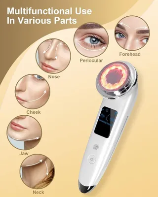 Produktbild von Novzep, elektrisches Gesichtsmassagegerät, Tiefenreinigung, Faltenreduzierung, Hautstraffung, Anti-Aging, ABS, Eisweiß, 165x43x33mm, Großer Bildschirm, 4 in 1