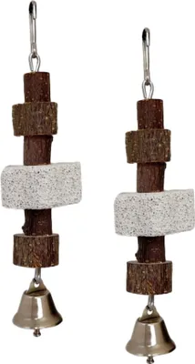 Image de 2Pcs Jouets à mâcher pour perroquets, Pierre à aiguiser le bec des oiseaux Avec cloche, Bloc de Lave Complément Calcique Alimentaire Pour Gris Africain Amazon Conure