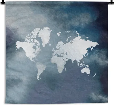 Produktbild von MuchoWow® Wandteppich Wandbehang Weltkarte - Aquarell - Blau 150x150 cm Tapisserie Dekoration Wandtuch - Wohnaccessoires - Modernes