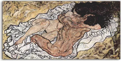 Produktbild von Coloray Spritzschutz aus Glas 120x60  Wandkunst Küchenrückwand Deko Die Umarmung Egon Schiele Vintage