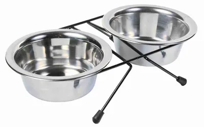 Produktbild von TRIXIE Napf-Set, Edelstahl / Metall, 2 x 0,45 l / Ø 13 cm / 28 x 6 x 15 cm