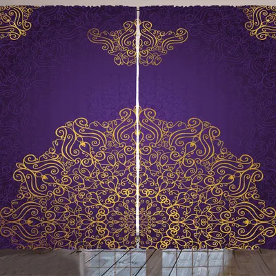 Produktbild von ARANDE Mandala Gardine, Vintage Ornament mit östlichen osmanischen künstlerischen Motiven Revival wirbelnden Design, 280 x 175 cm, Lila Gelb