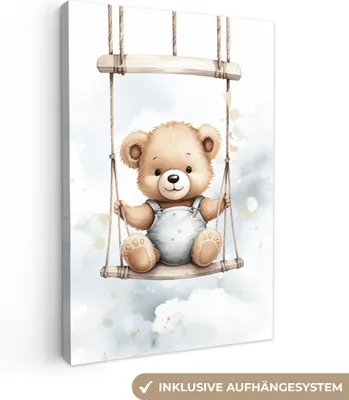 Produktbild von MuchoWow® - Leinwandbilder - Bär - Baby - Tier - Kinder, Wandbild, Wanddeko Bilder Wohnzimmer, 80x120 cm