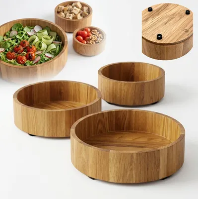 Produktbild von 3er-Set Holzschalen aus massiver Eiche für Obst und Salat, mit Füßen