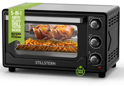 Produktbild von Stillstern Minibackofen mit Umluft 25L (DE Version) Pizza Ø25, CYCLONE PRO+ Antihaftbeschichtung, Auftauen, 2h Timer, Camping Mini Backofen Umluft Pizzaofen Mini Ofen klein Hähnchengrill mit Drehspieß