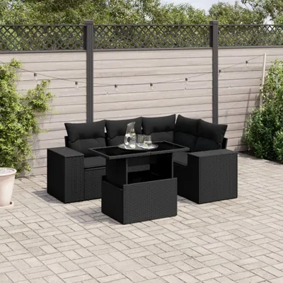 Produktbild von The Living Store 5-tlg. Garten-Sofagarnitur mit Kissen Schwarz Poly Rattan